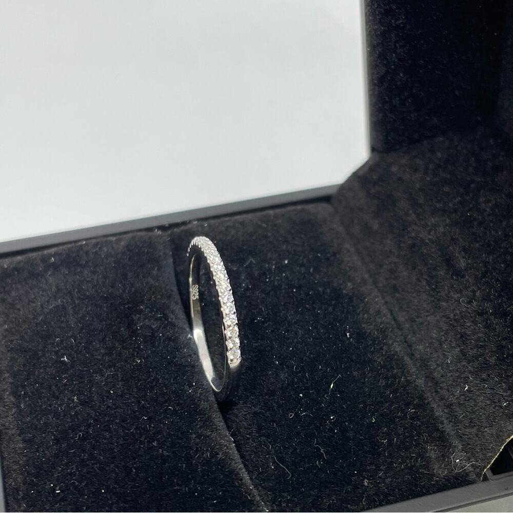 Moissanite Diamond Half Eternity Band Ring Dainty Wedding Stacking Band White - Picture 7 of 7